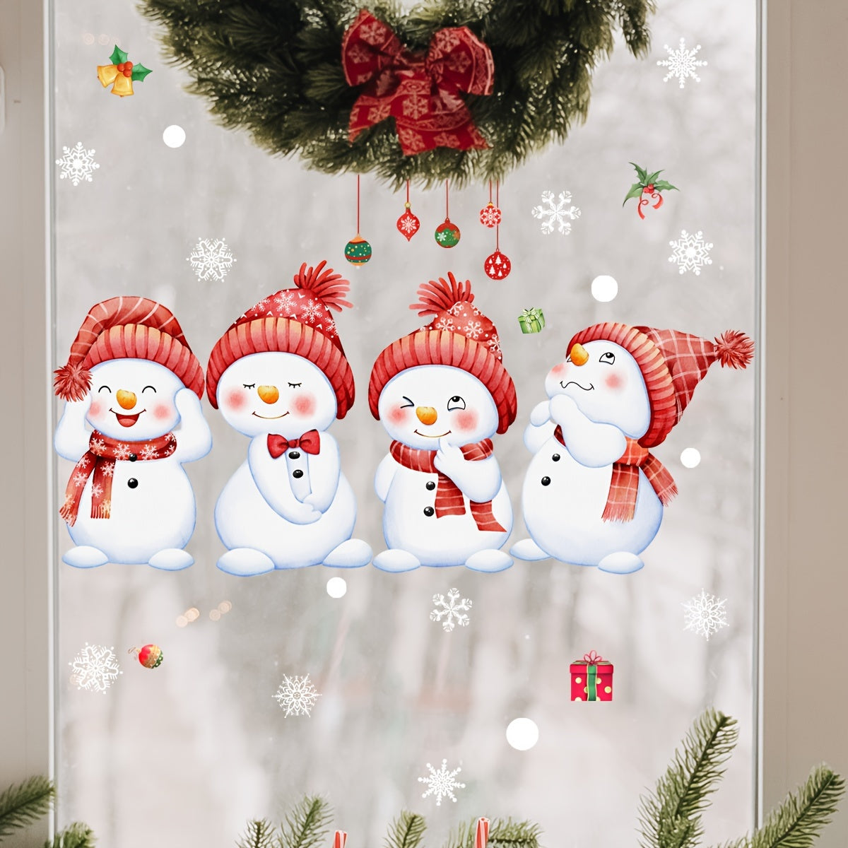 Snowman and Snowflake Window Clings Reusable Decor for Glass Surfaces