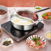 Stainless steel dual flavor hot pot with lid for gatherings induction compatible durable