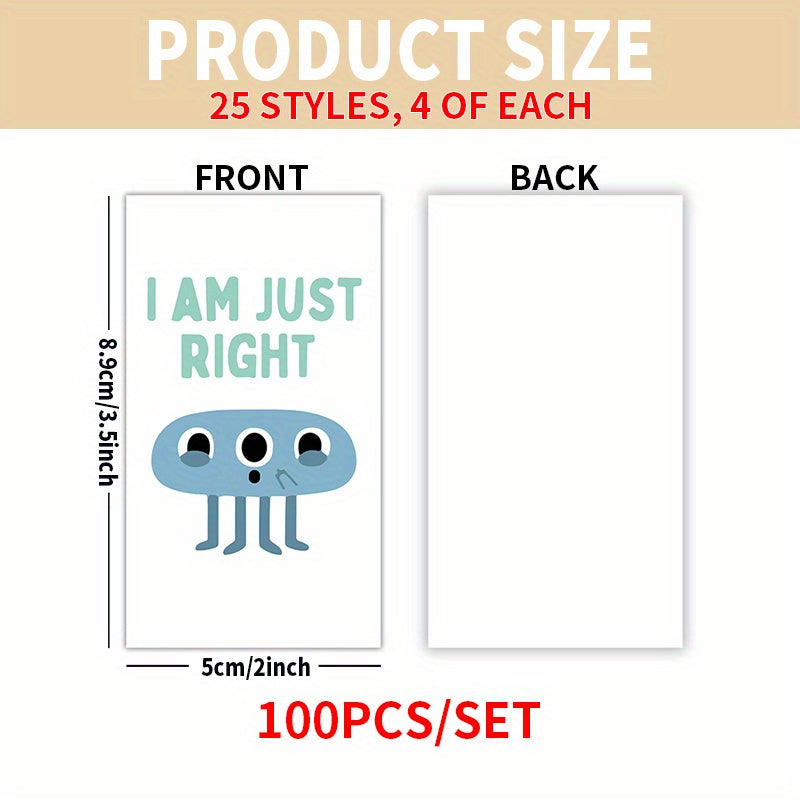 Set of 100 Inspirational Affirmation Cards with 25 Unique Designs for Encouragement and Gratitude