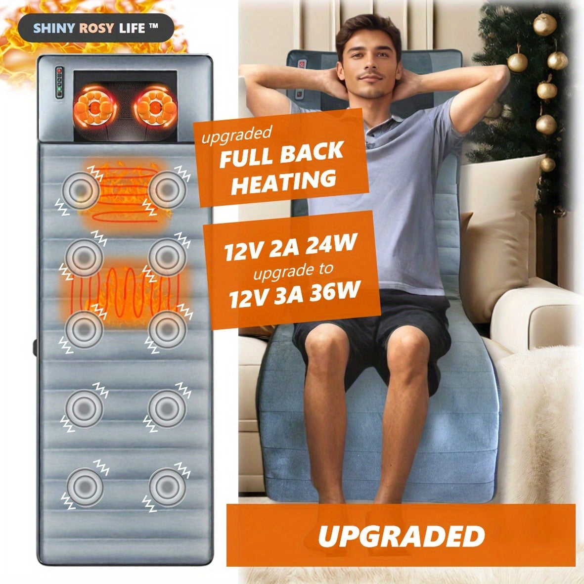 Massage Mattress with Heating, 10-Zone Vibration, Foot and Calf Massage, Grey Velvet Fabric