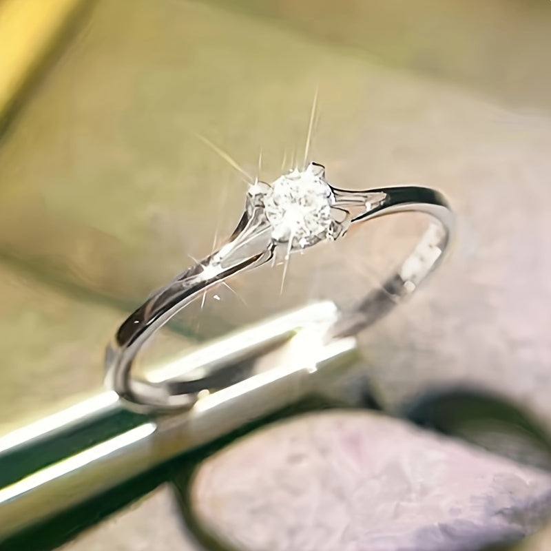 Women's Silver Ring with White Zirconia Inlay Elegant Finger Jewelry