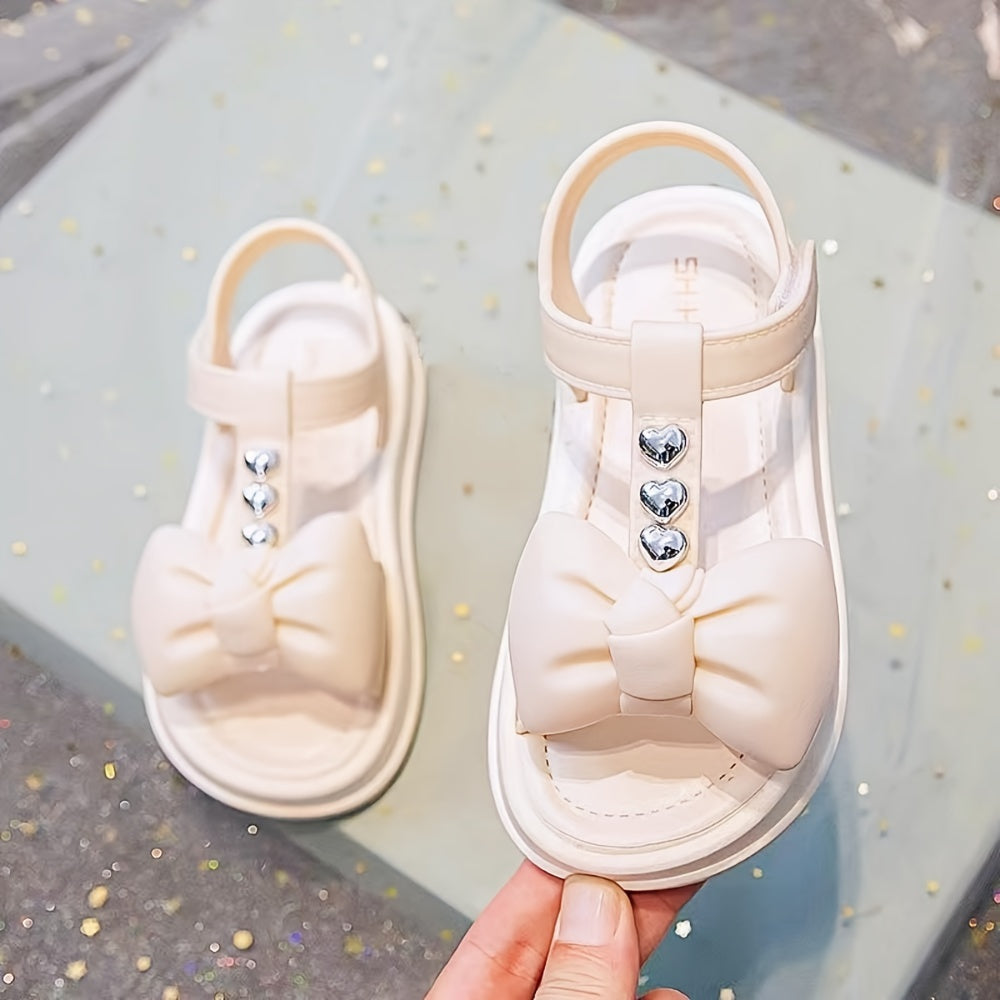 Girls Summer Sandals with Bow Accent Breathable PVC for Outdoor and Casual Wear in Black and Pink