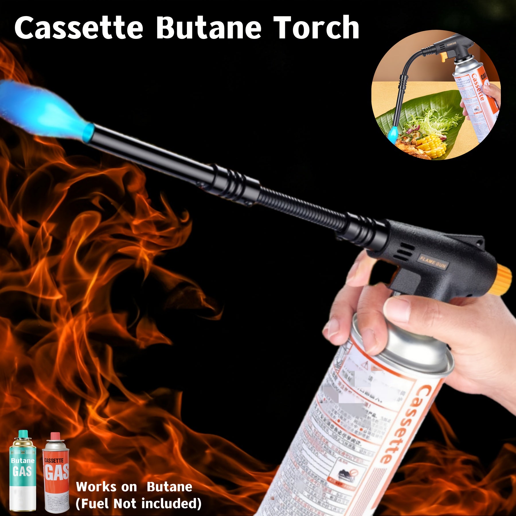 Portable Butane Torch with Extended Hose 1500°C for Outdoor Cooking and Grilling