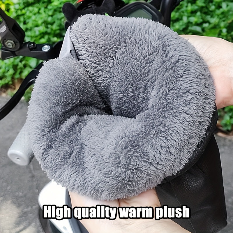 Motorcycle Handlebar Gloves PU Leather Thermal Winter Hand Covers for Scooters and Bikes