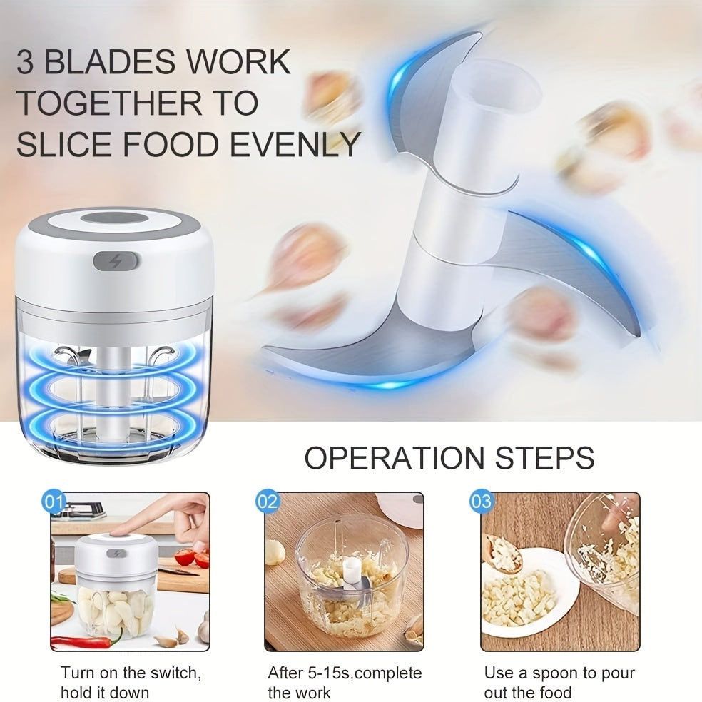 Mini Electric Garlic Onion Chopper 100ml 250ml USB Rechargeable Stainless Steel