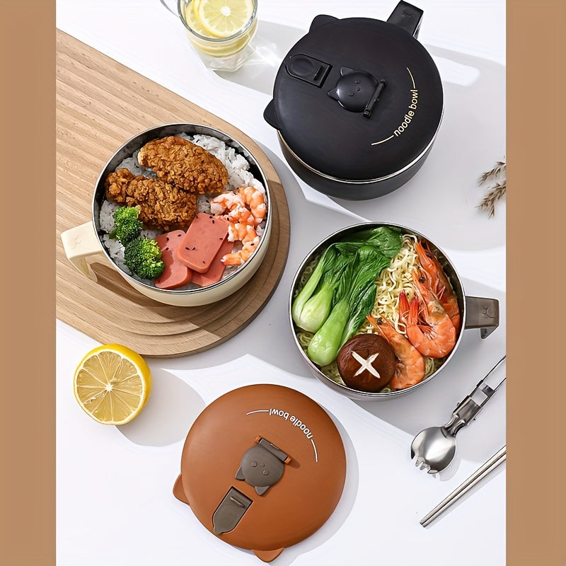 304 Stainless Steel Noodle Bowl with Lid Large Capacity Portable Tableware Anti-Scalding