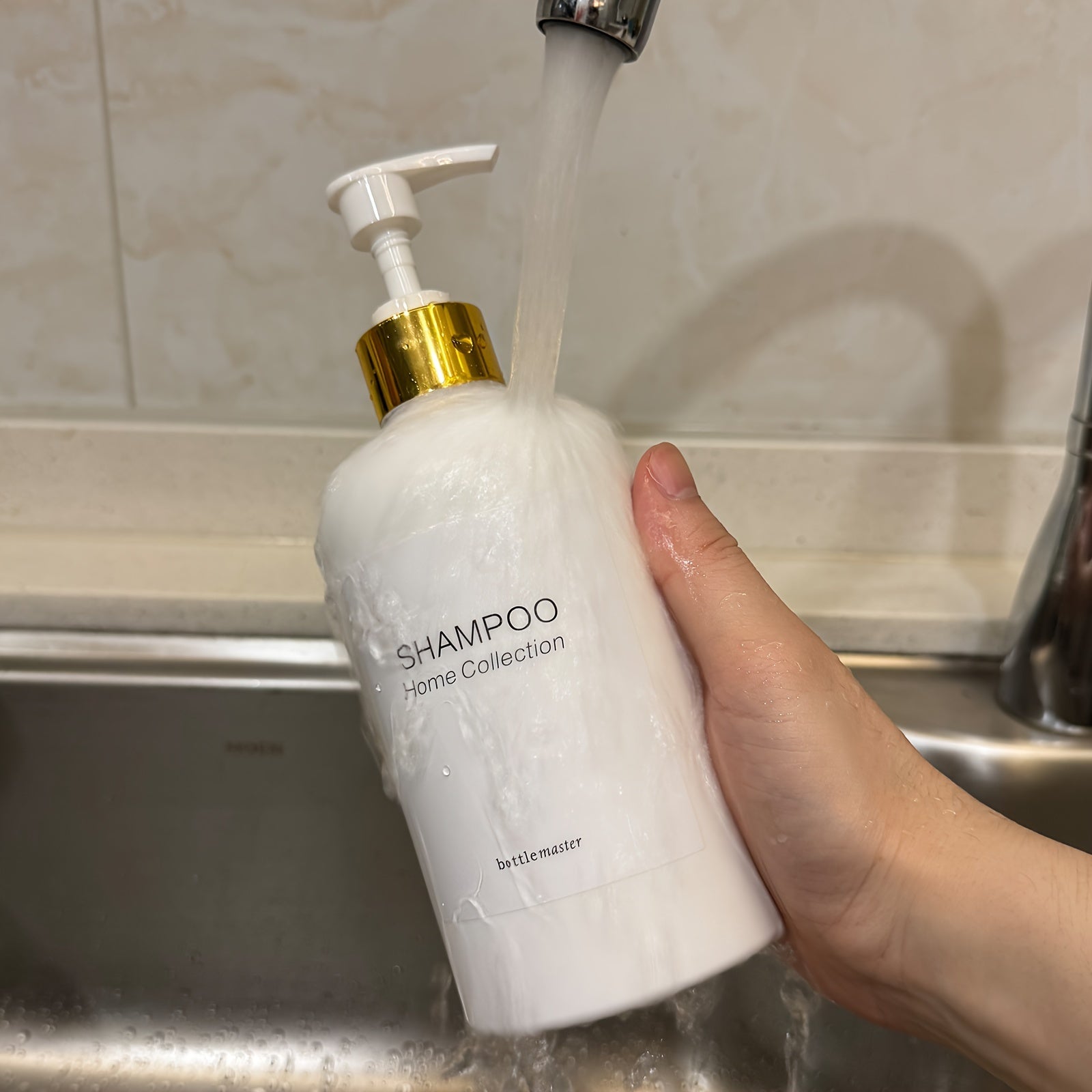 Bamboo Bathroom Dispenser Set with Wall Mount Shampoo and Conditioner Bottles (3 Pack)