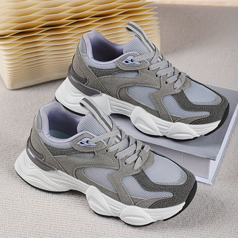 Women's Pink Beige Chunky Sneakers Breathable Mesh Casual Running Shoes