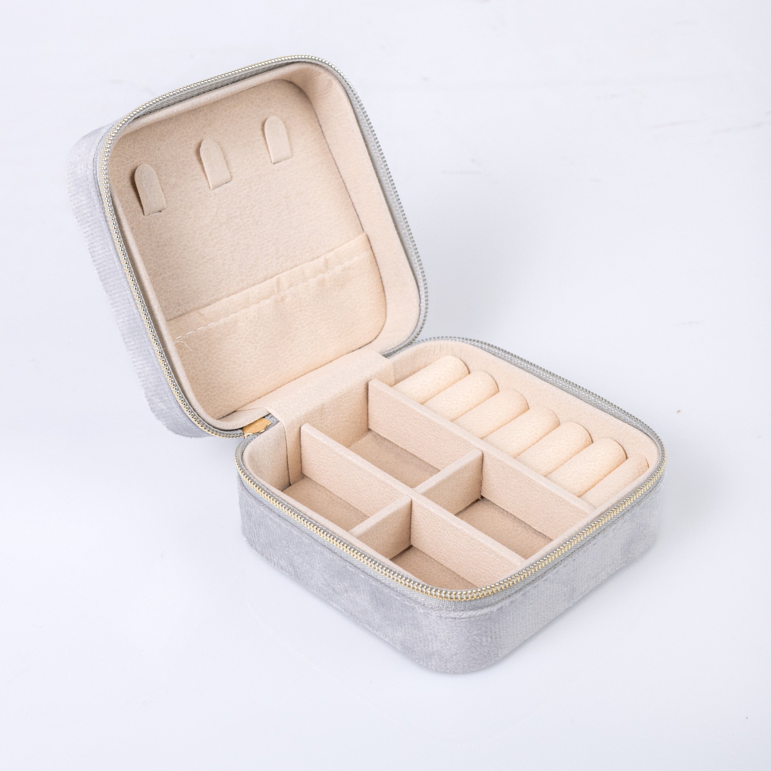 Velvet Jewelry Organizer Travel Case with Compartments for Earrings Necklaces and Rings