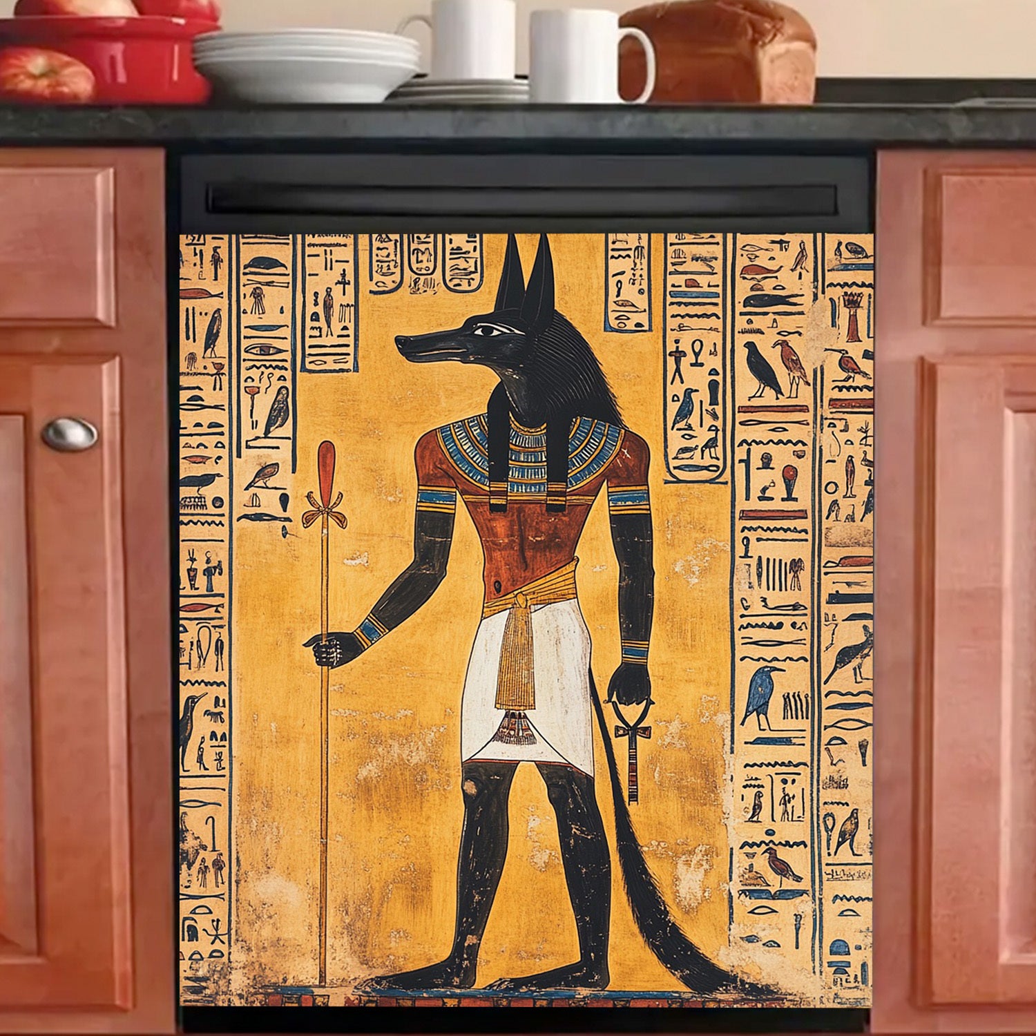 Misr Xudosi devor san'ati magnit, suv o'tkazmaydigan PVC metall paneli stiker, hieroglifli bezak