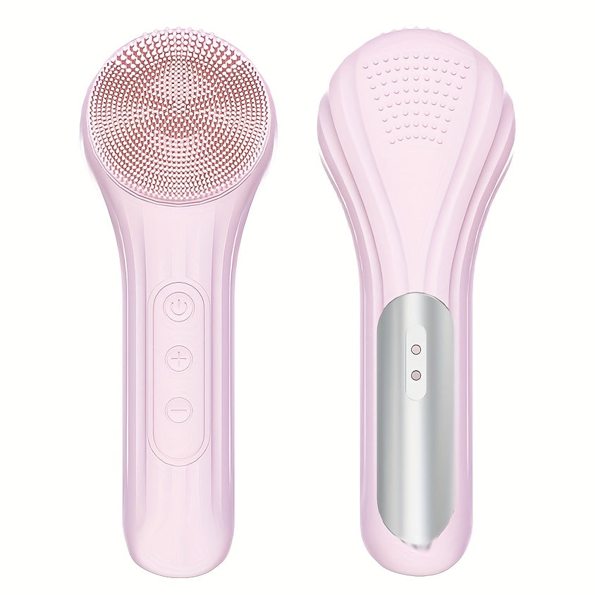 Qayta zaryadlanadigan silikon tozalash cho'tkasi, chuqur tozalash, yumshoq eksfoliatsiya va tebranish massaji uchun tuzilgan teksturalangan bosh bilan.