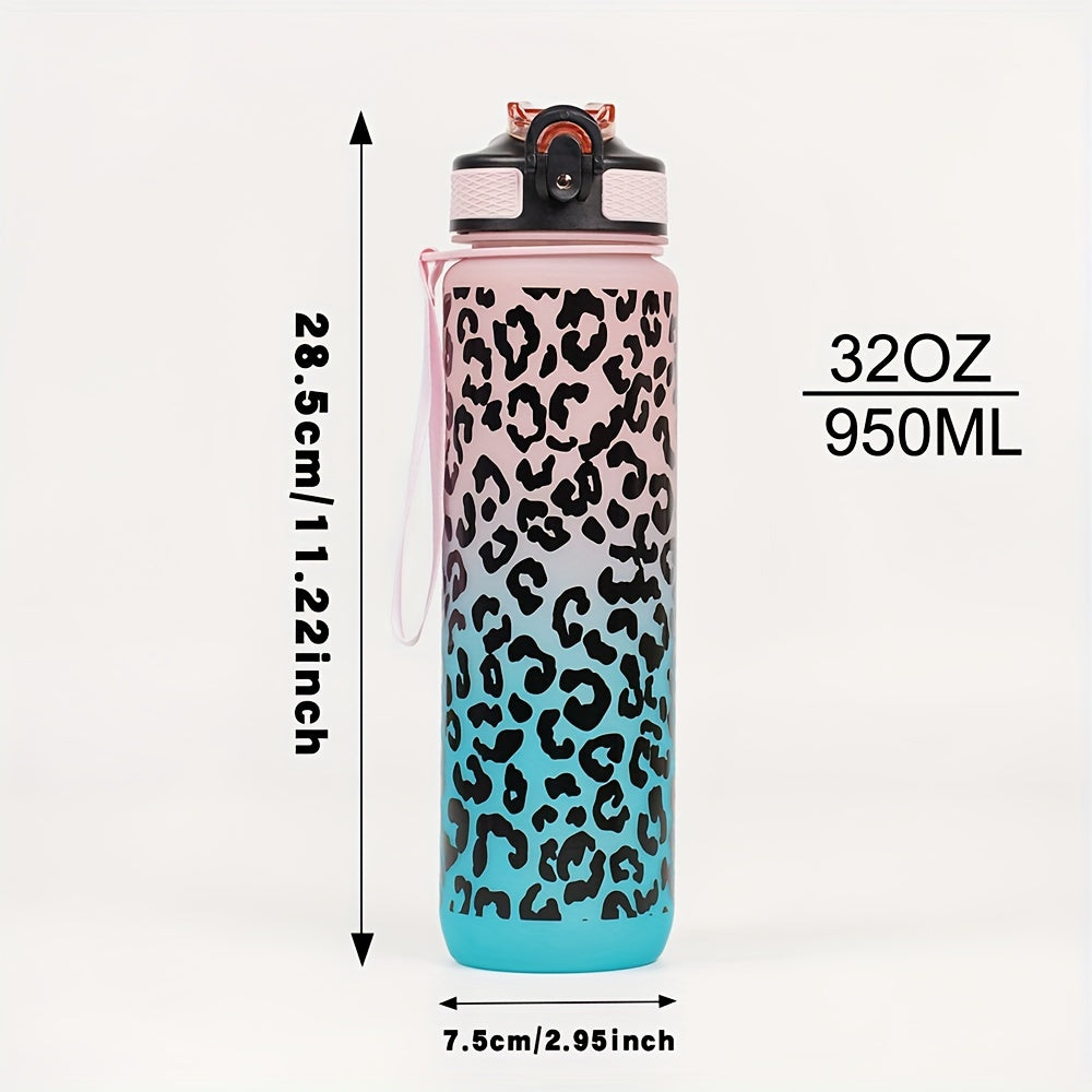 32oz Leopard Print Gradient Water Bottle BPA-Free for Hiking Camping Fitness