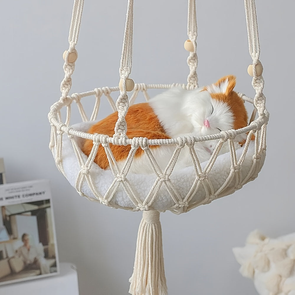 Woven Rope Cat Hammock Bed Indoor Small Kitten Chew Resistant Linen