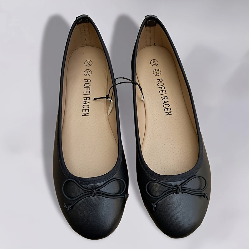 Women's Slip-On Flats with Bow Synthetic Shoes Comfortable Rubber Sole
