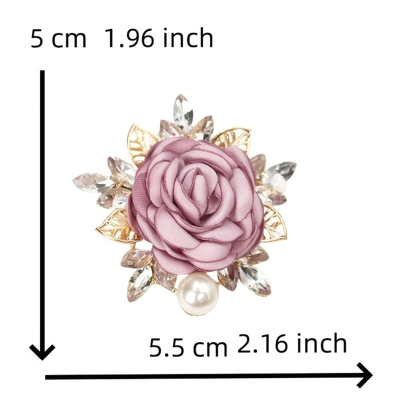 Fabric Flower Brooch Pin with Pearl Details for Women and Men Wedding Party Accessory