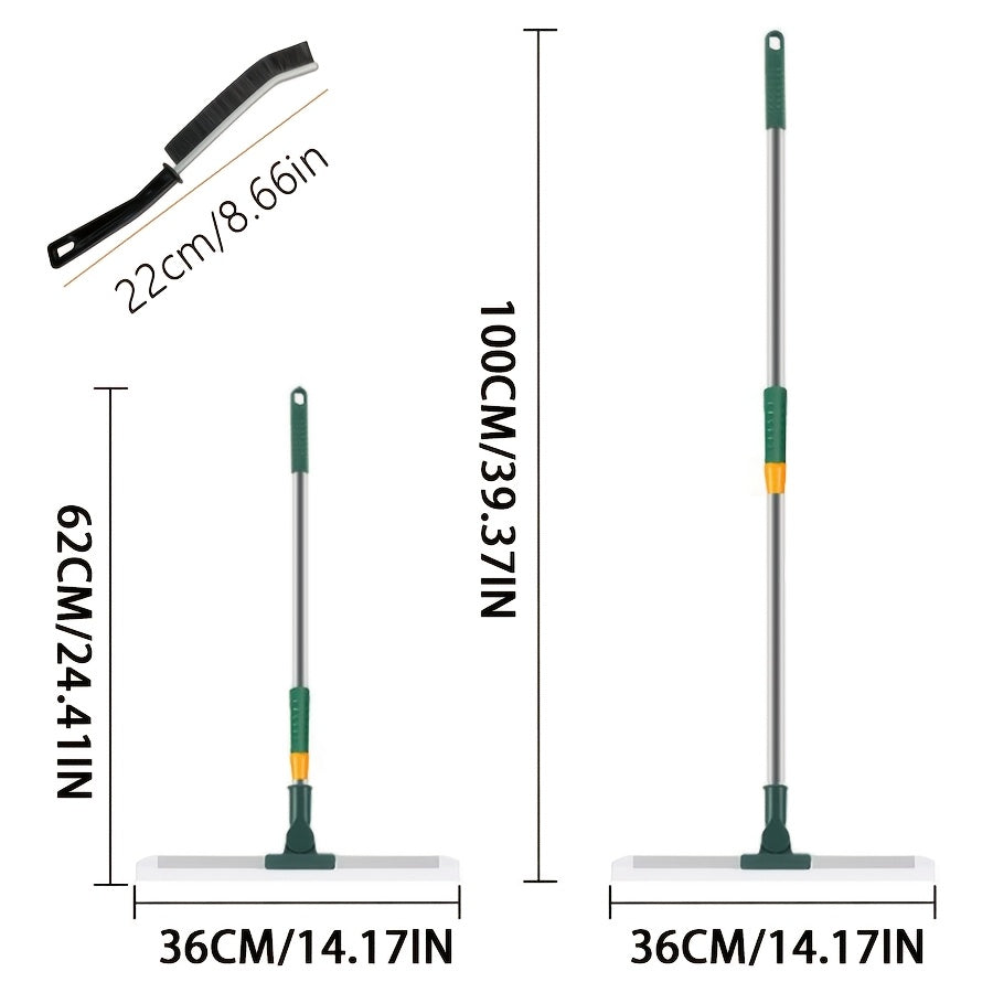 Escoba de silicona con mango extendido, cabezal giratorio, ecológica, versátil