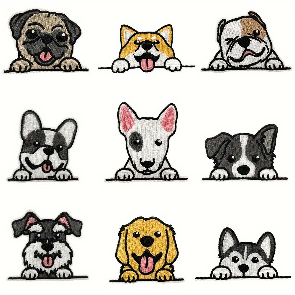 Set of 9 Embroidered Dog Patches Cartoon Animal Appliques for Clothes Denim Jackets Backpacks Craft Projects