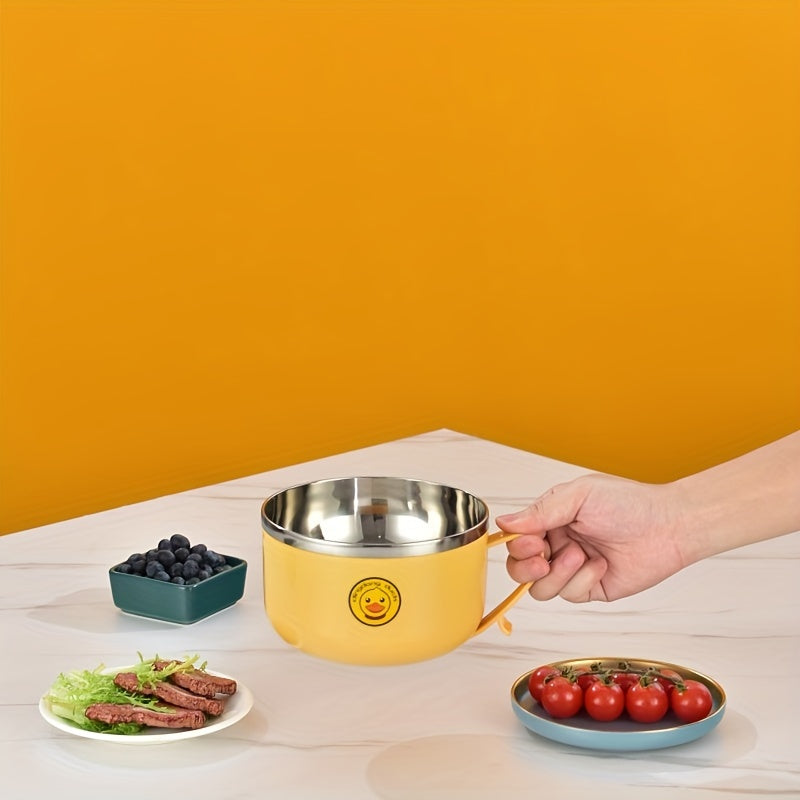 Stainless Steel Noodle Bowl with Lid Drainage Handles Heat-Resistant for Dormitory