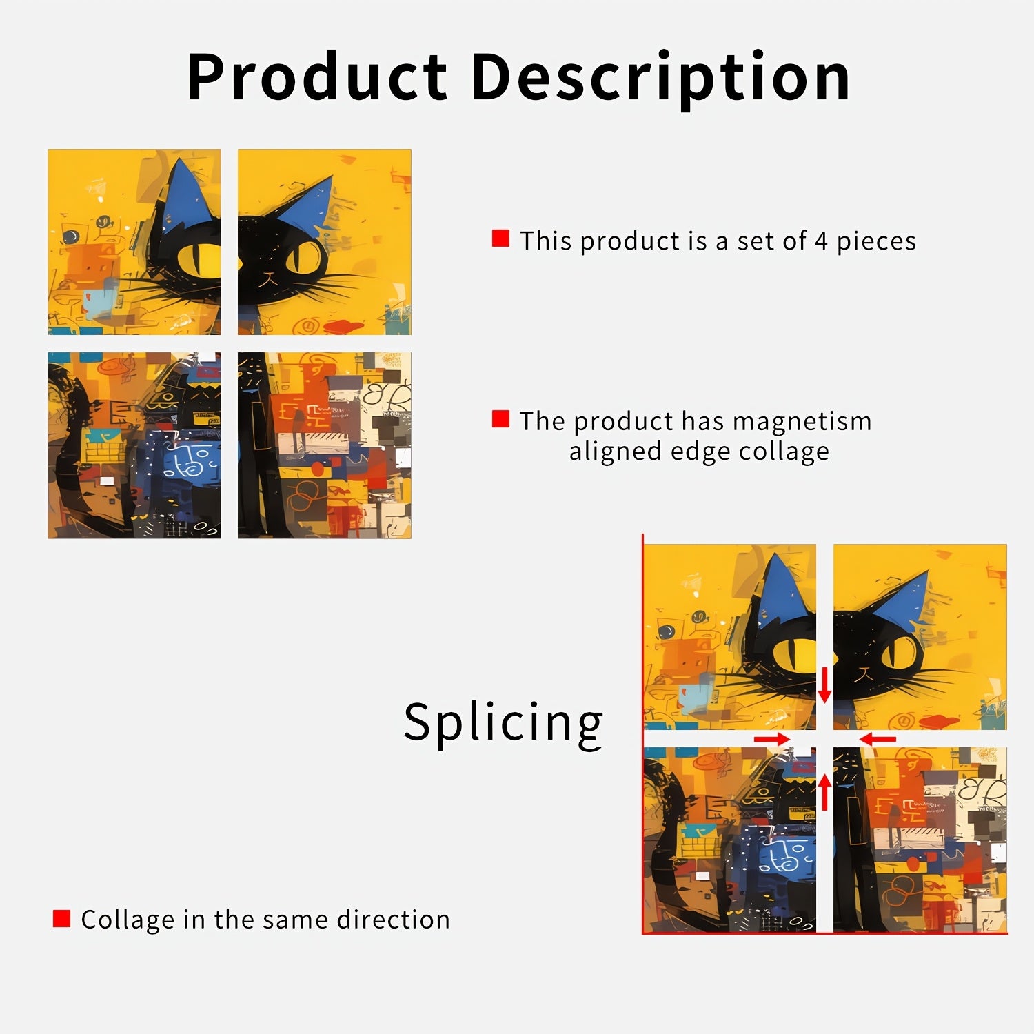 Set of 4 Black Cartoon Cat Magnetic Dishwasher Door Stickers for Easy Cleaning