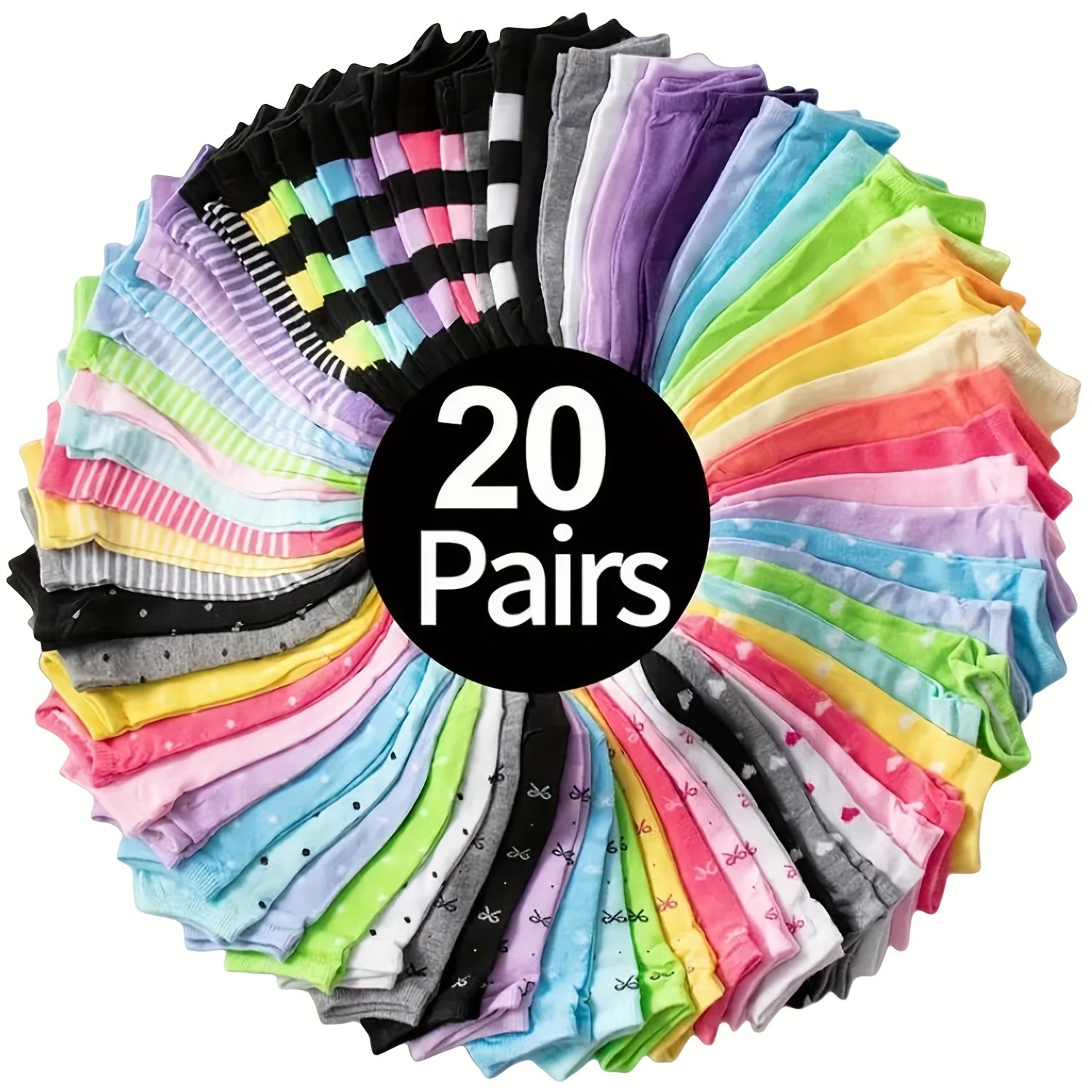 Women’s Ankle Socks 20 Pairs Lightweight Breathable Cotton-Polyester Geometric