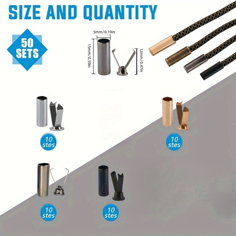 40 Pcs Metal Aglet Tips for Shoelaces and Drawstrings Stainless Steel