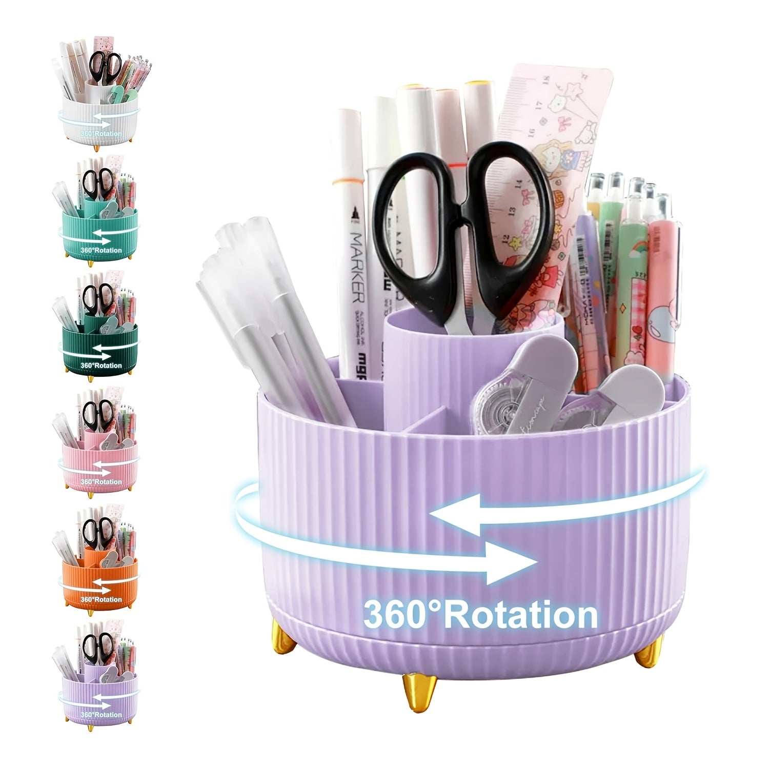5-Slot Rotating Desk Organizer with Large Storage Capacity in 7 Colors