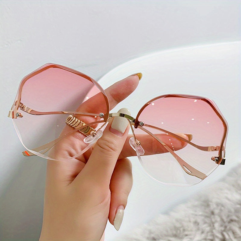 Gradient Sun Shades for Women Ombre Rimless Fashion for Summer Beach Vacation