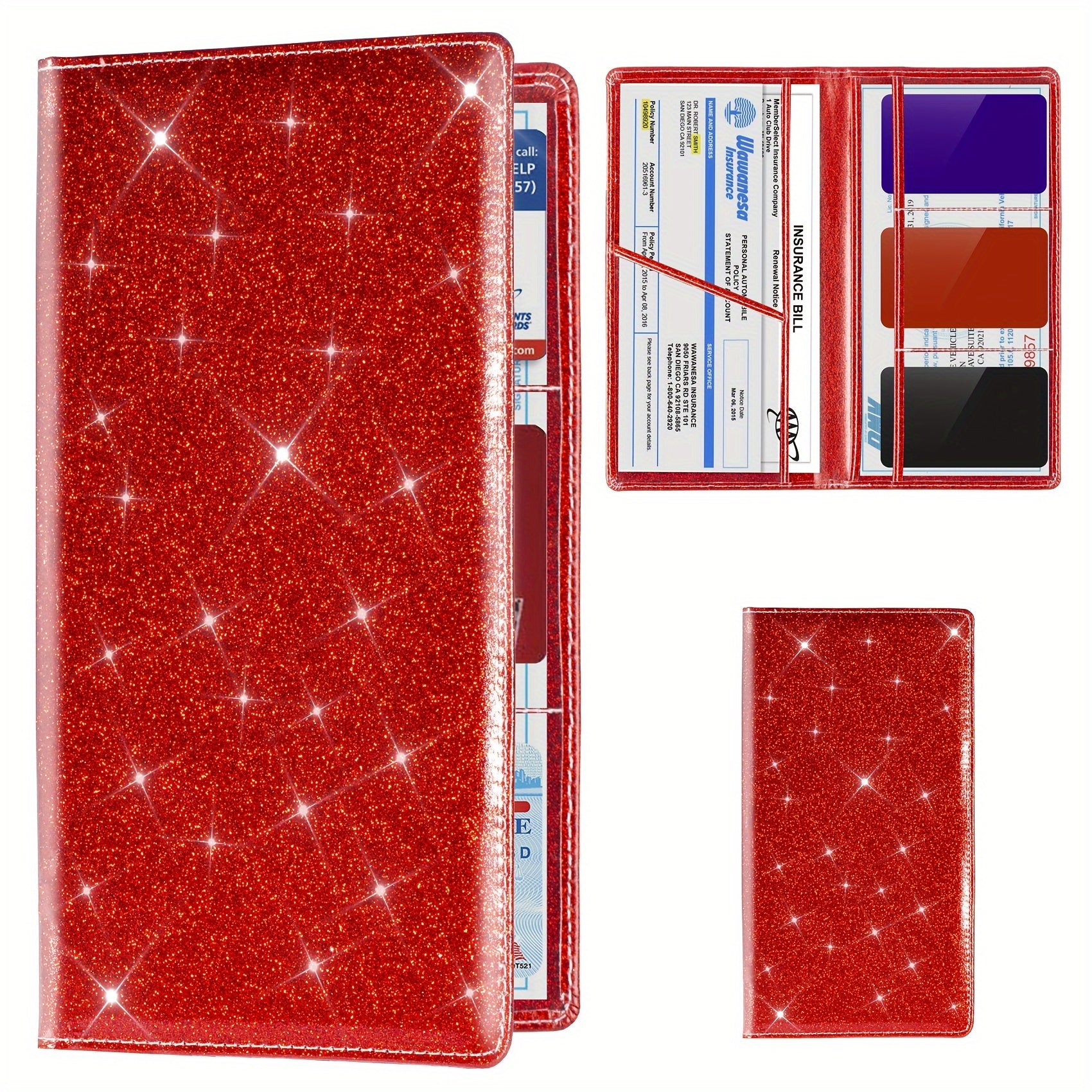 Car Registration and Insurance Card Holder Leather Vehicle License Organizer