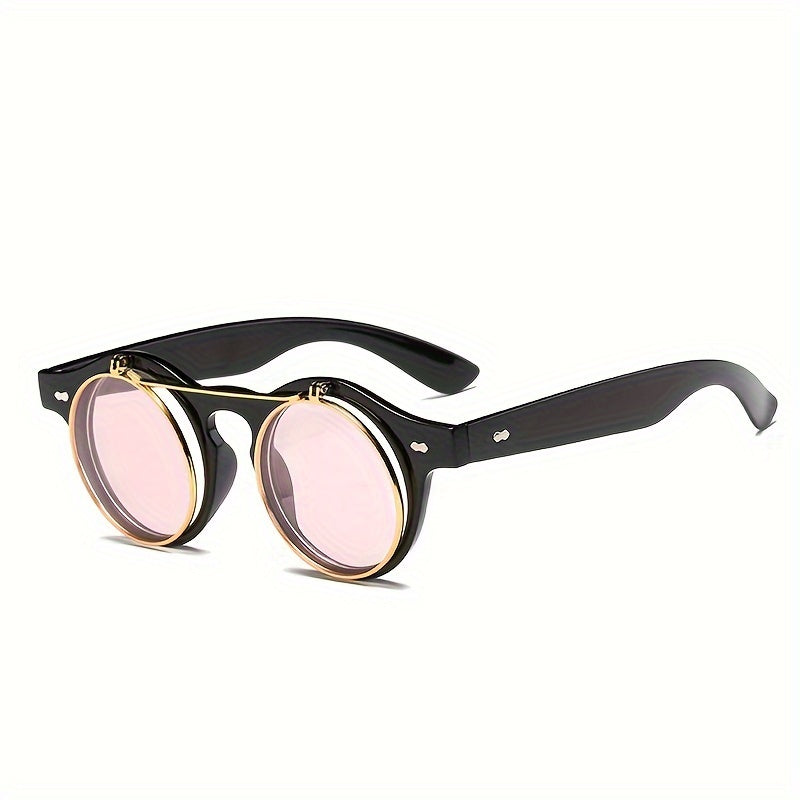 Gafas de doble capa vintage con marco redondo para fiestas en la playa y clubes, con almohadillas nasales ajustables