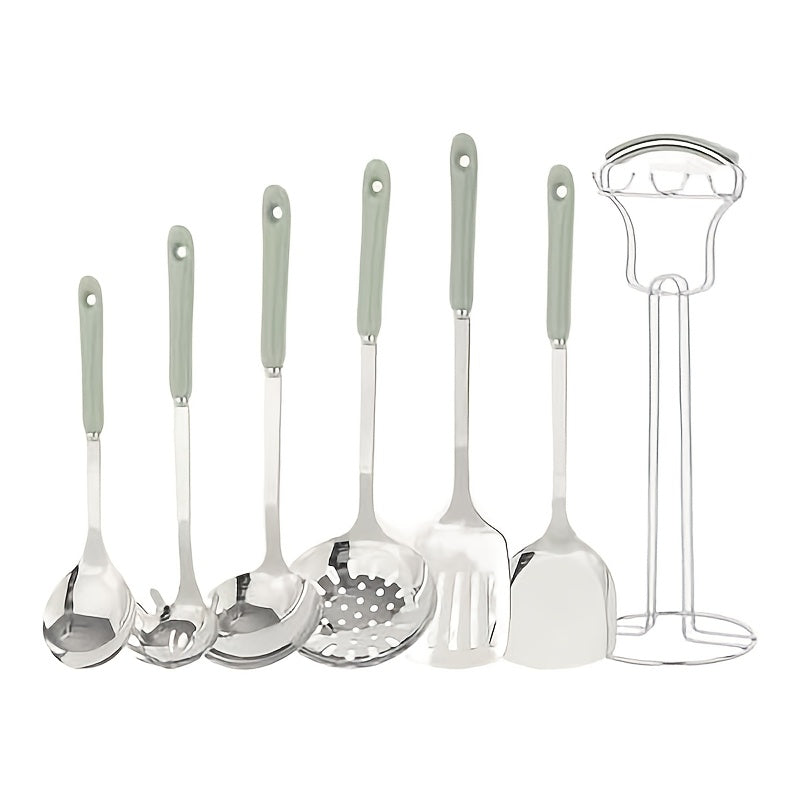 Stainless Steel Kitchen Utensil Set 7 Pieces with Ceramic Handles Cooking Spoon Shovel