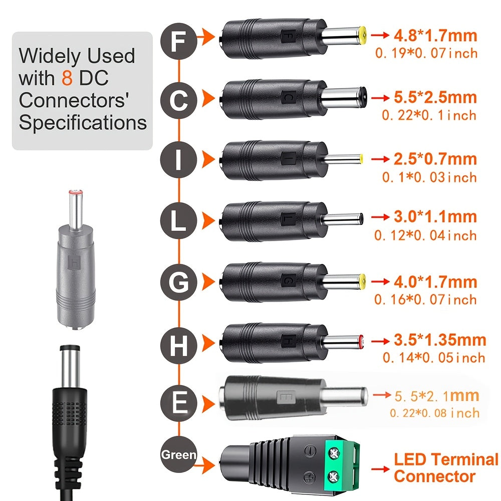 Adaptador de corriente universal de 12V 1A con 8 conectores DC para luces LED, cámaras, enrutadores y altavoces