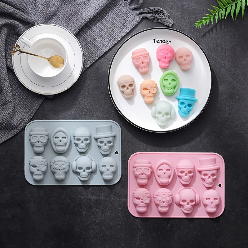 Skull Silicone Mold Tray 8 Cavities for Chocolate Cake Jelly Ice Cubes