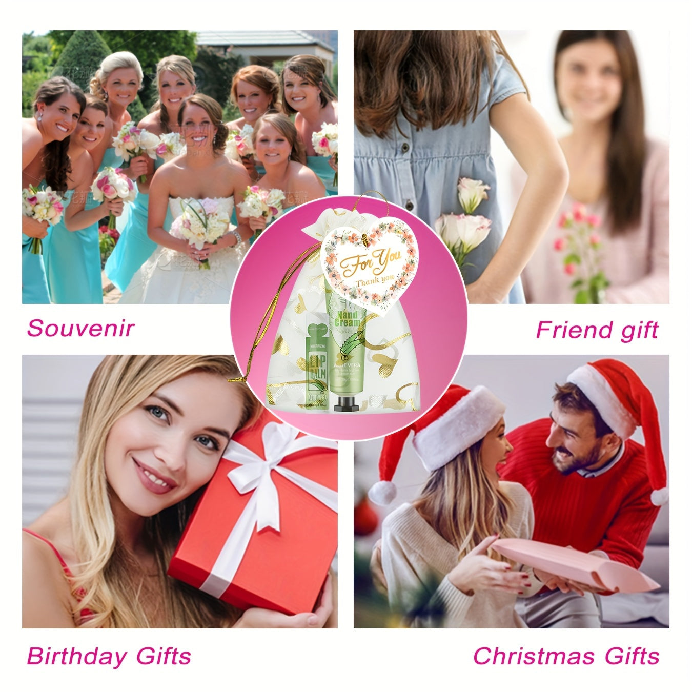 12-Piece Hand Cream and Lip Balm Gift Set with Hyaluronic Acid Glycerin Floral Scented in Heart-Shaped Pouches for Weddings and Events