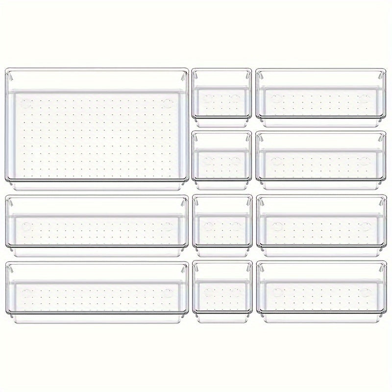 Clear Plastic Drawer Organizer Set with 4 Sizes for Kitchen Bathroom Makeup Office Storage