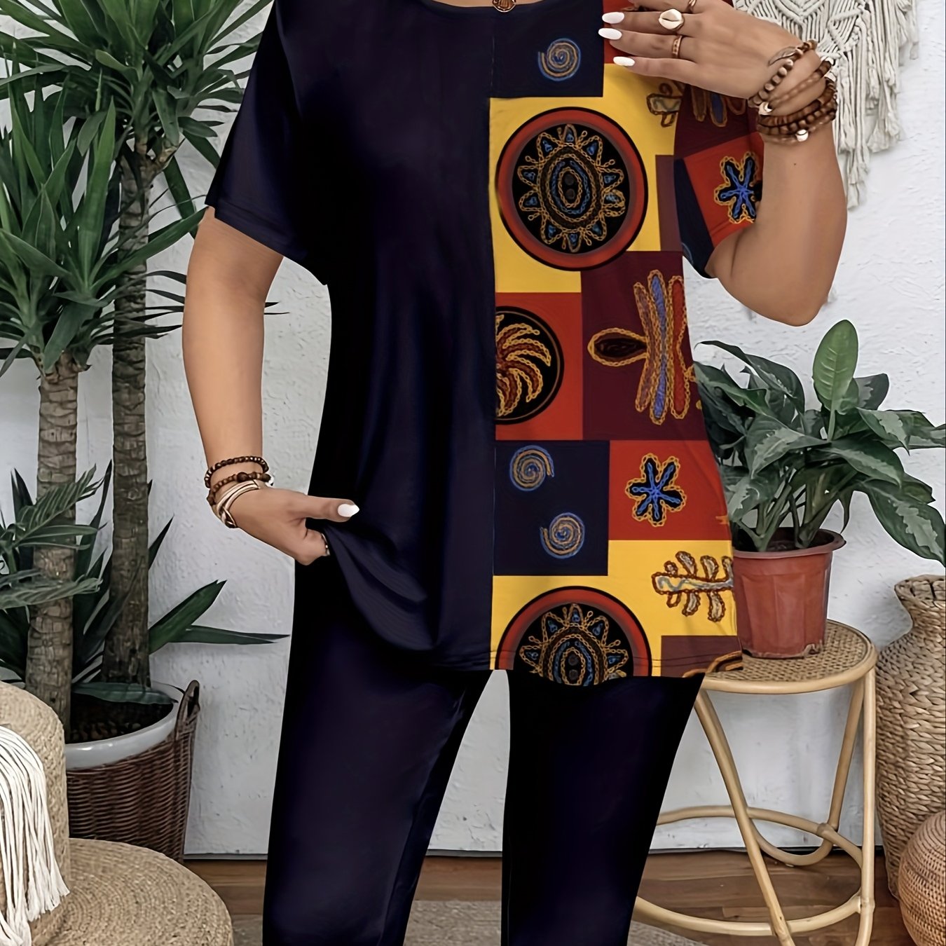 Plus Size Floral Print Crew Neck T-Shirt for Women Soft Stretch Casual