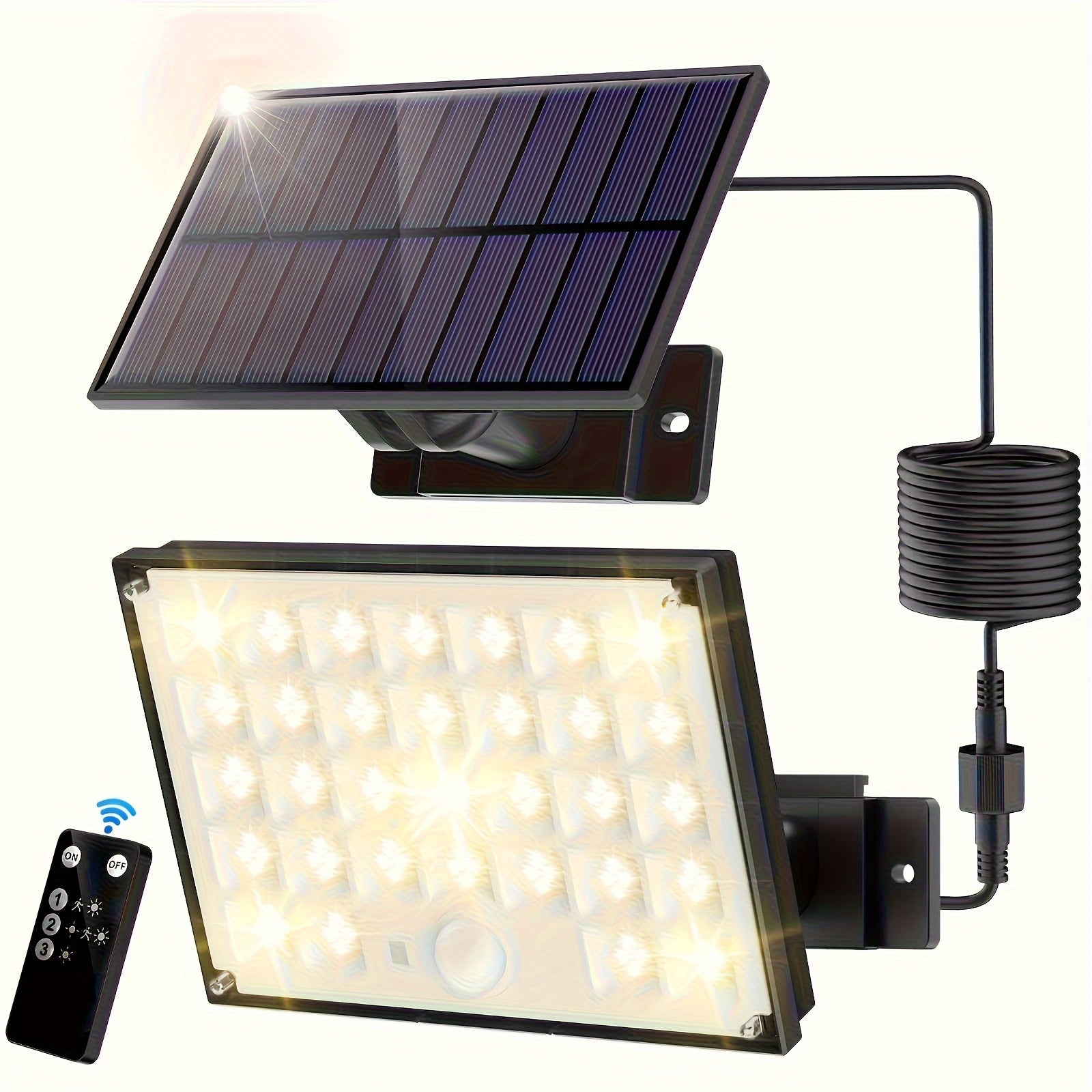127 LED Warm White Outdoor Solar Light with Motion Sensor and Remote Control