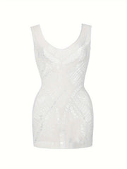 Adult Lingerie Lacy Sexy Dress with Embellishments Knit Fabric Low Support