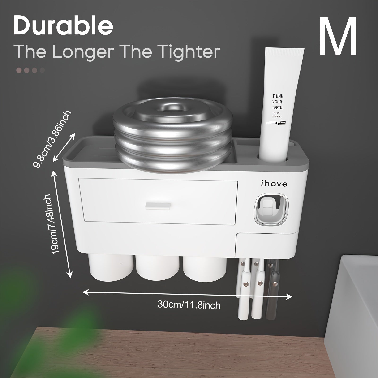 Kids Bathroom Toothbrush Holder with Toothpaste Dispenser Wall Mount White Plastic