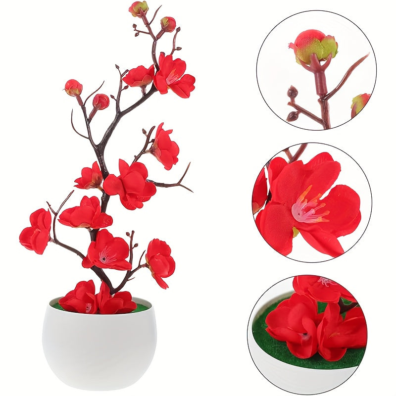 Artificial Plant Simulation Potted Bonsai with Plum Blossom and Wax Plum Branches for Home Decor