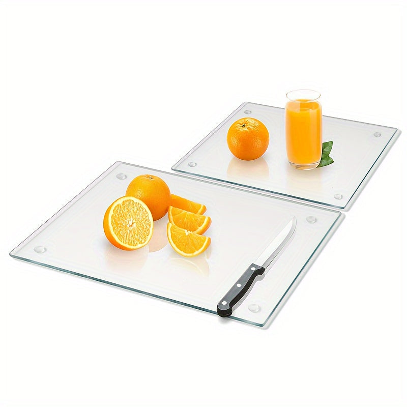 Set of 2 Clear Tempered Glass Cutting Boards Kitchen Heat Resistant Countertop Protectors