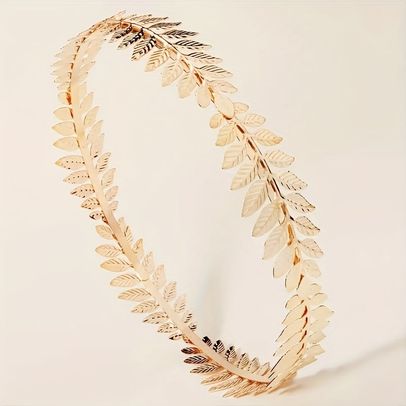 Women Gold Leaf Headband Greek Style Hair Jewelry for Elegant Bridal or Party Wear