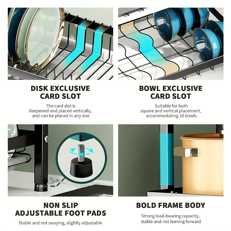 Modern 3-Tier Metal Dish Rack with Drainboard Utensil Holder and Cup Stand