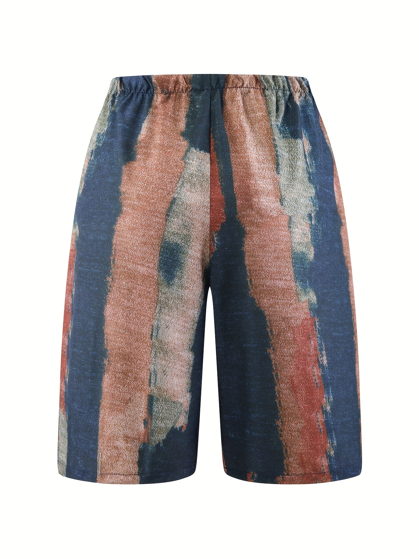 Women's Plus Size Casual Beach Shorts Lightweight Polyester Tie-Waist Abstract Print