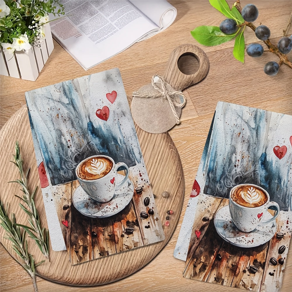 Set of 2 Coffee Lover Kitchen Towels Ultra Soft Absorbent 40x60 cm