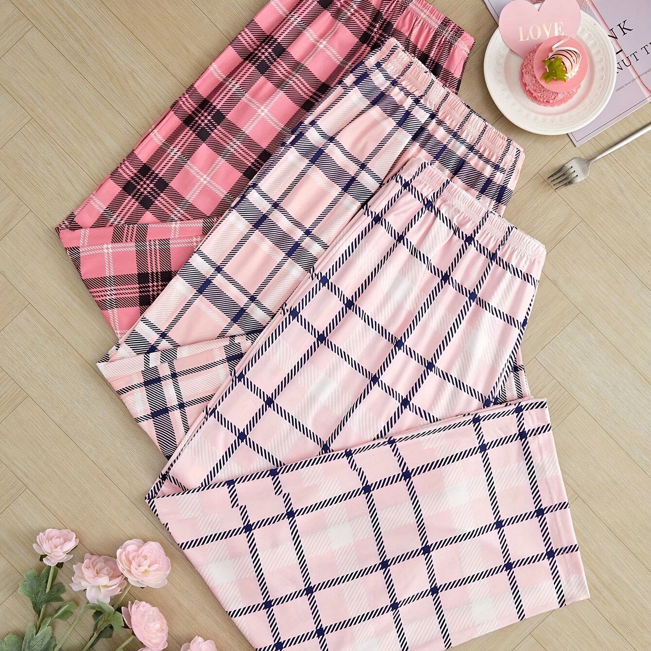 Женские плюсовые пижамные штаны в клетку с эластичным поясом, удобные домашние брюки
