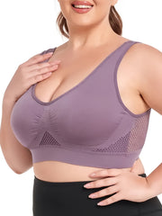 Plus Size Women's Breathable Mesh Wireless Padded Sports Bra Light Pink