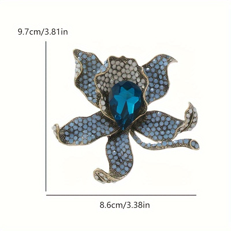 Pink Rhinestone Iris Brooch Vintage Style Jewelry for Coats and Suits