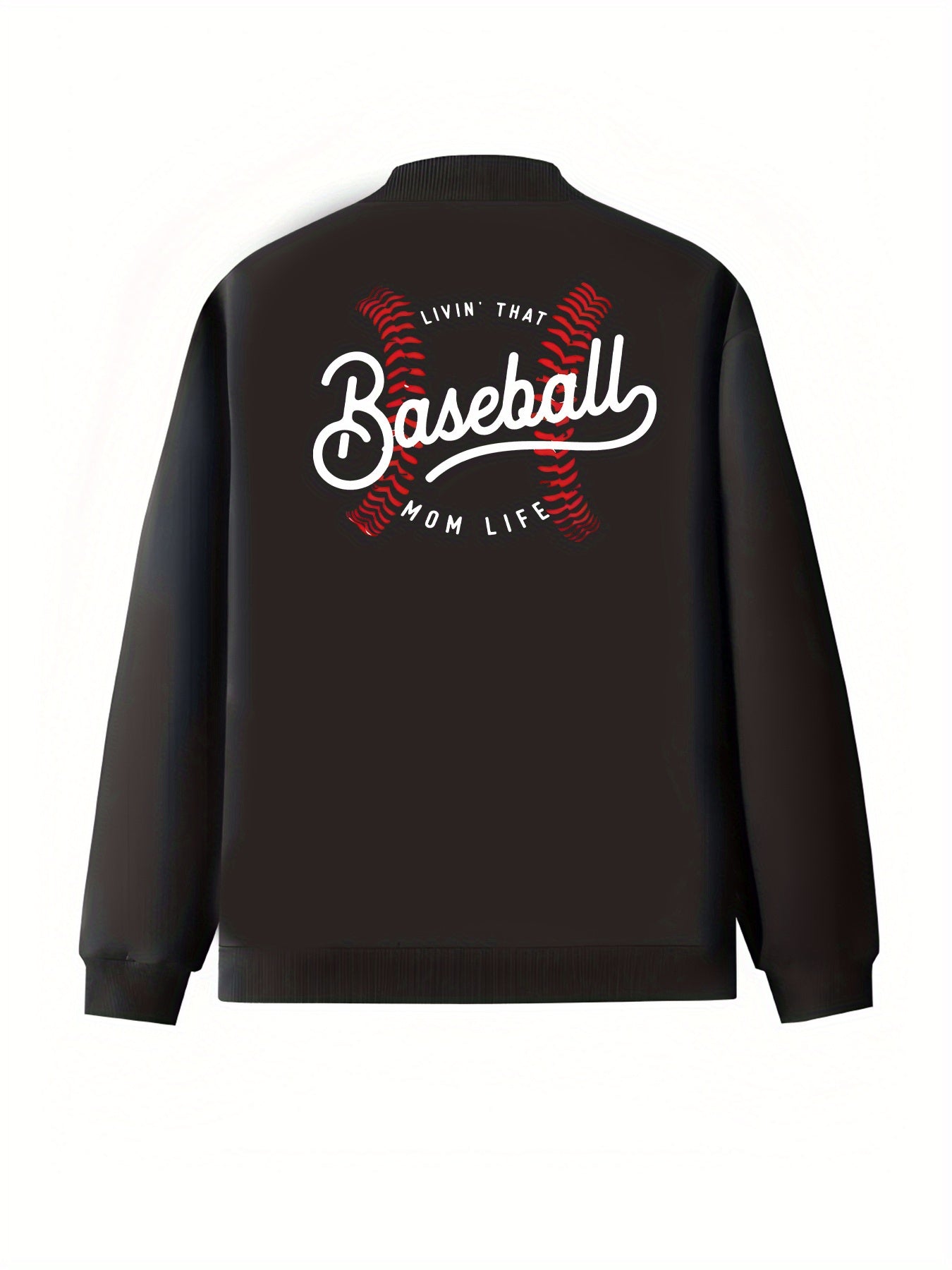 Women's Black Baseball Jacket with Red White Accents All-Season Zip-Up Coat
