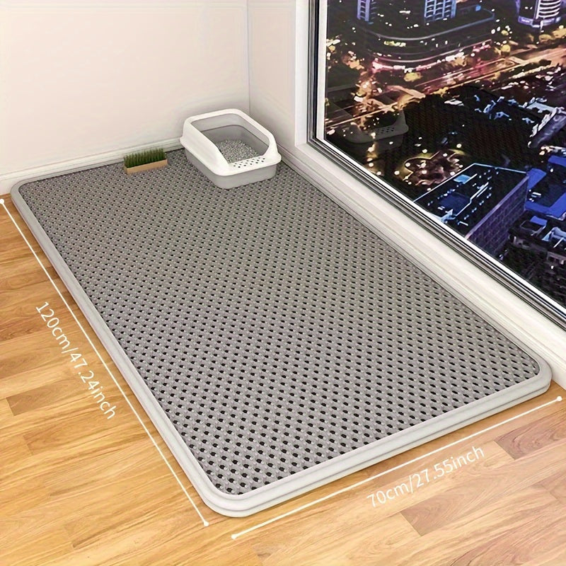 Large Dual-Layer EVA Cat Litter Mat with Wooden Box Leak-Proof Anti-Splash Indoor
