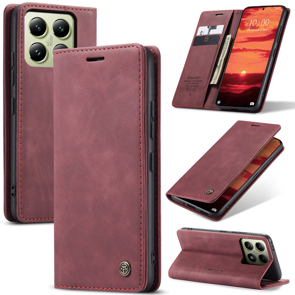 Faux Leather Flip Wallet Phone Case for Xiaomi 14T Pro and 14 with Card Holder and Kickstand